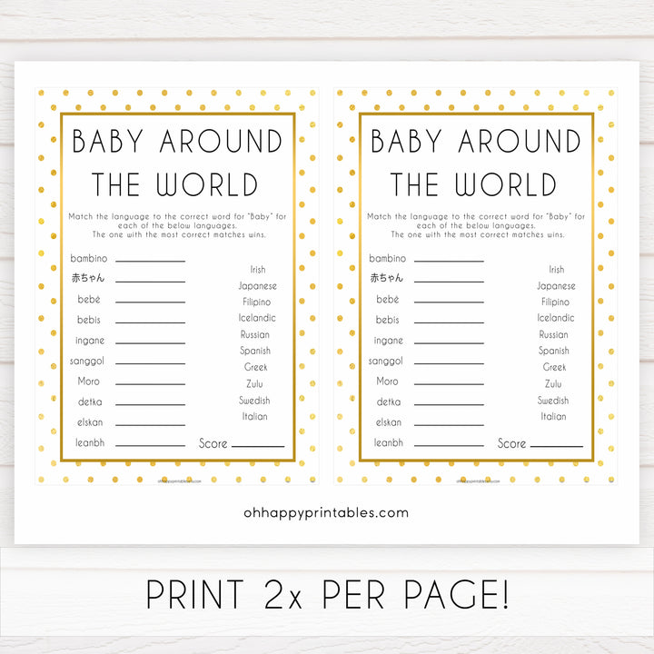baby around the world, Printable baby shower games, baby gold dots fun baby games, baby shower games, fun baby shower ideas, top baby shower ideas, gold glitter shower baby shower, friends baby shower ideas