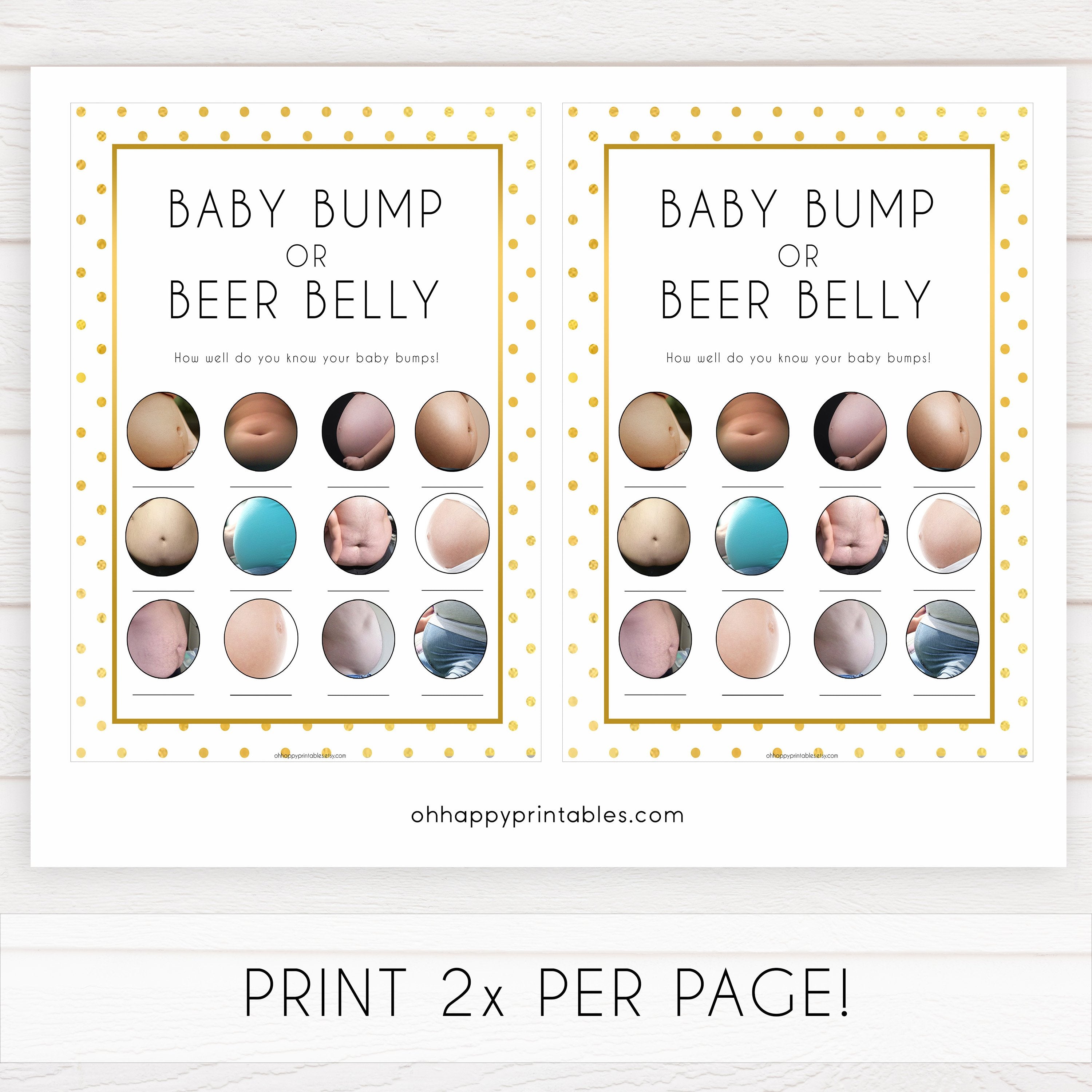 baby bump or beer belly game, Printable baby shower games, baby gold dots fun baby games, baby shower games, fun baby shower ideas, top baby shower ideas, gold glitter shower baby shower, friends baby shower ideas