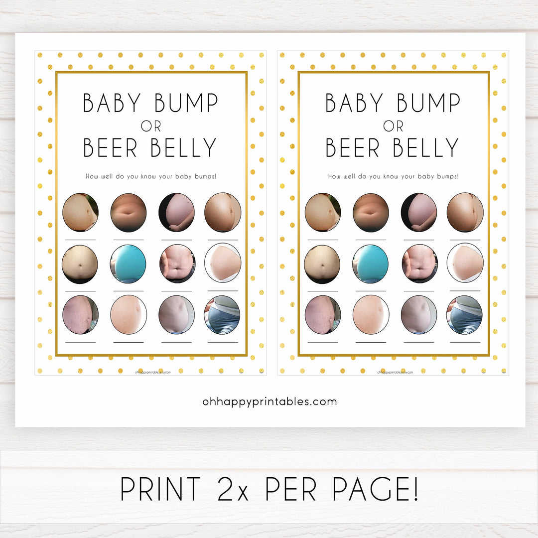 baby bump or beer belly game, Printable baby shower games, baby gold dots fun baby games, baby shower games, fun baby shower ideas, top baby shower ideas, gold glitter shower baby shower, friends baby shower ideas