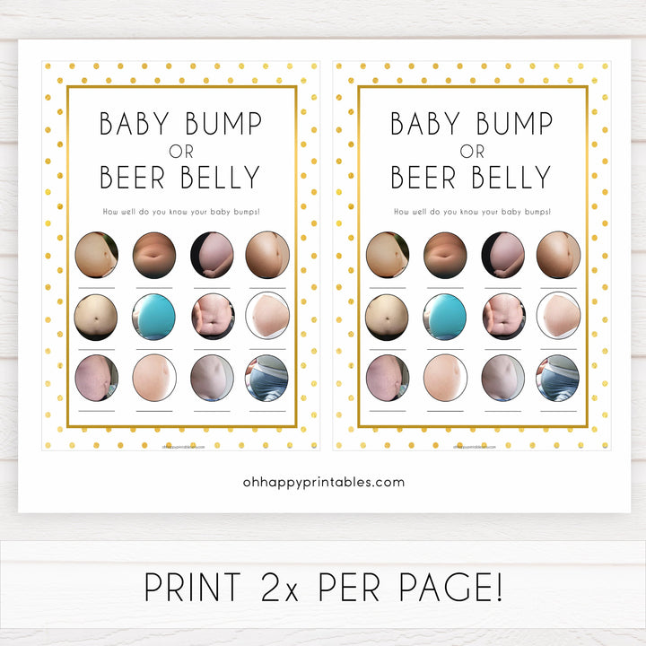 baby bump or beer belly game, Printable baby shower games, baby gold dots fun baby games, baby shower games, fun baby shower ideas, top baby shower ideas, gold glitter shower baby shower, friends baby shower ideas