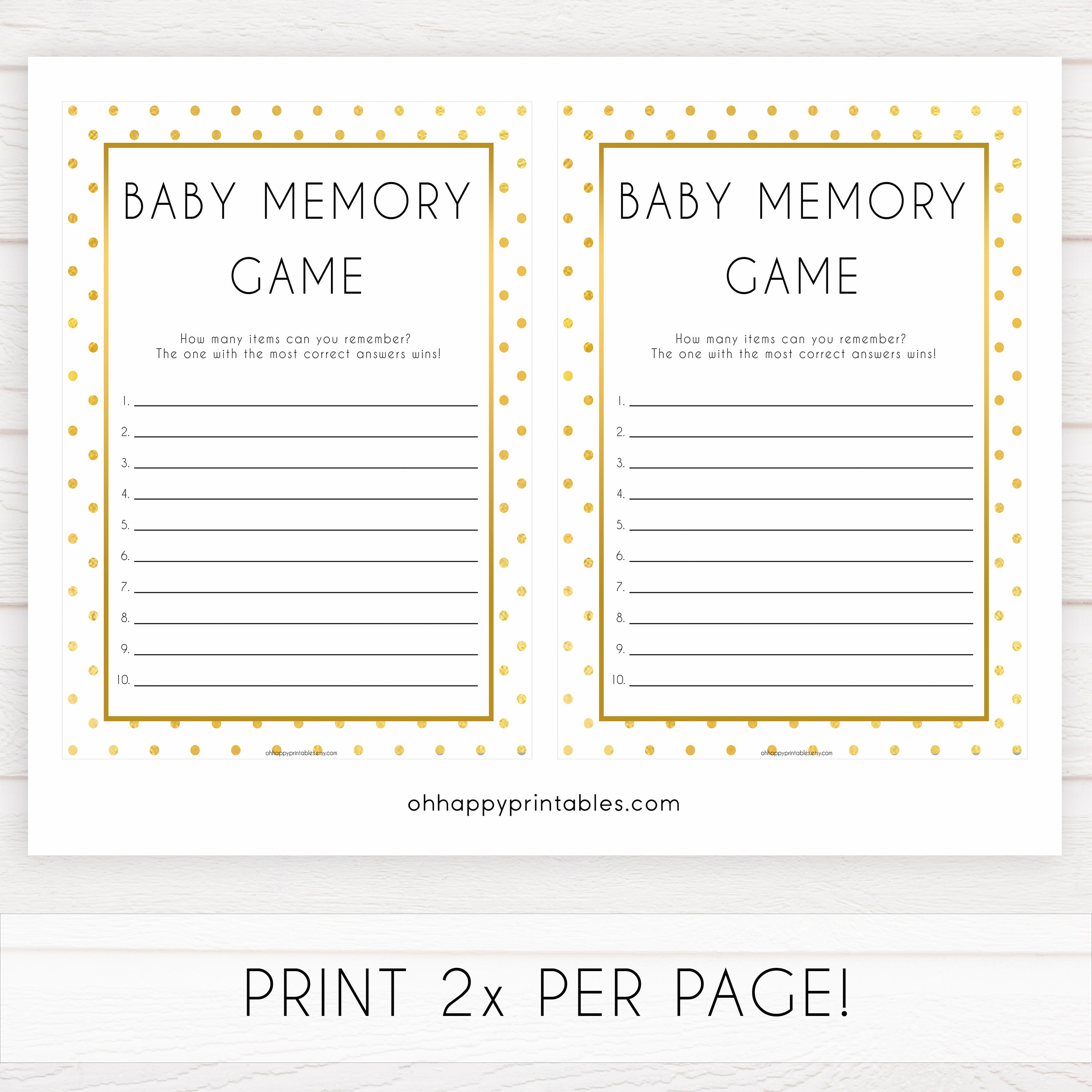 baby memory game, baby memory list, Printable baby shower games, baby gold dots fun baby games, baby shower games, fun baby shower ideas, top baby shower ideas, gold glitter shower baby shower, friends baby shower ideas