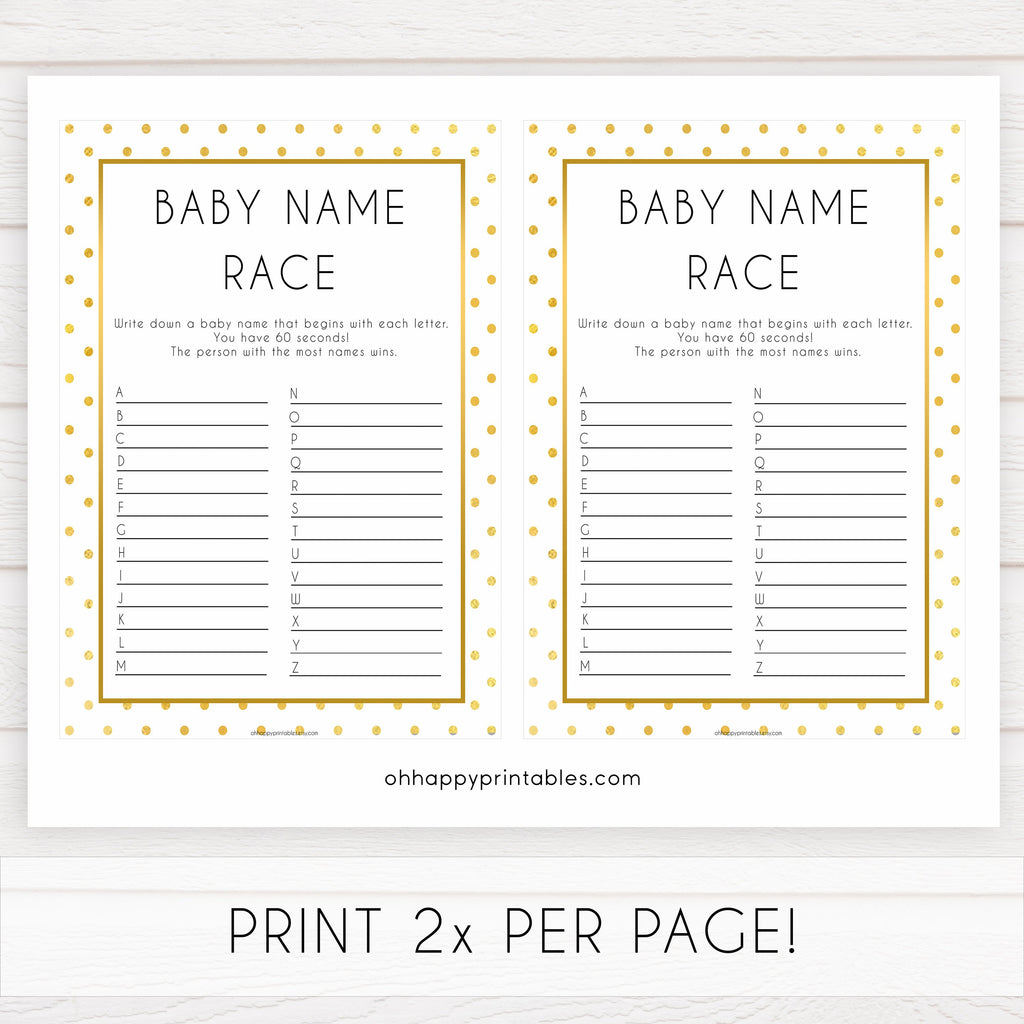 Baby Name Race Game - Printable Gold Dots Baby Games – OhHappyPrintables