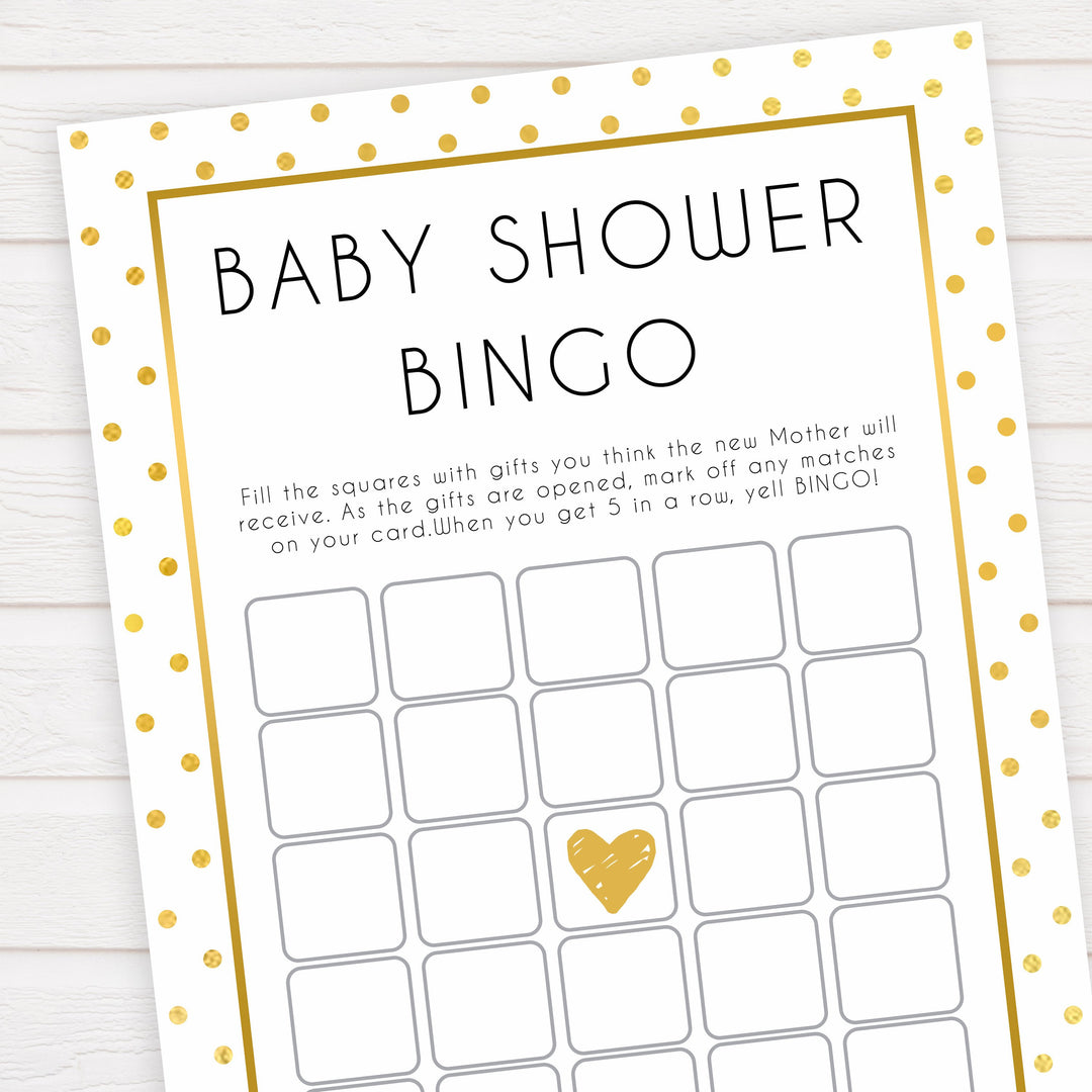 baby shower bingo, baby bingo game, Printable baby shower games, baby gold dots fun baby games, baby shower games, fun baby shower ideas, top baby shower ideas, gold glitter shower baby shower, friends baby shower ideas