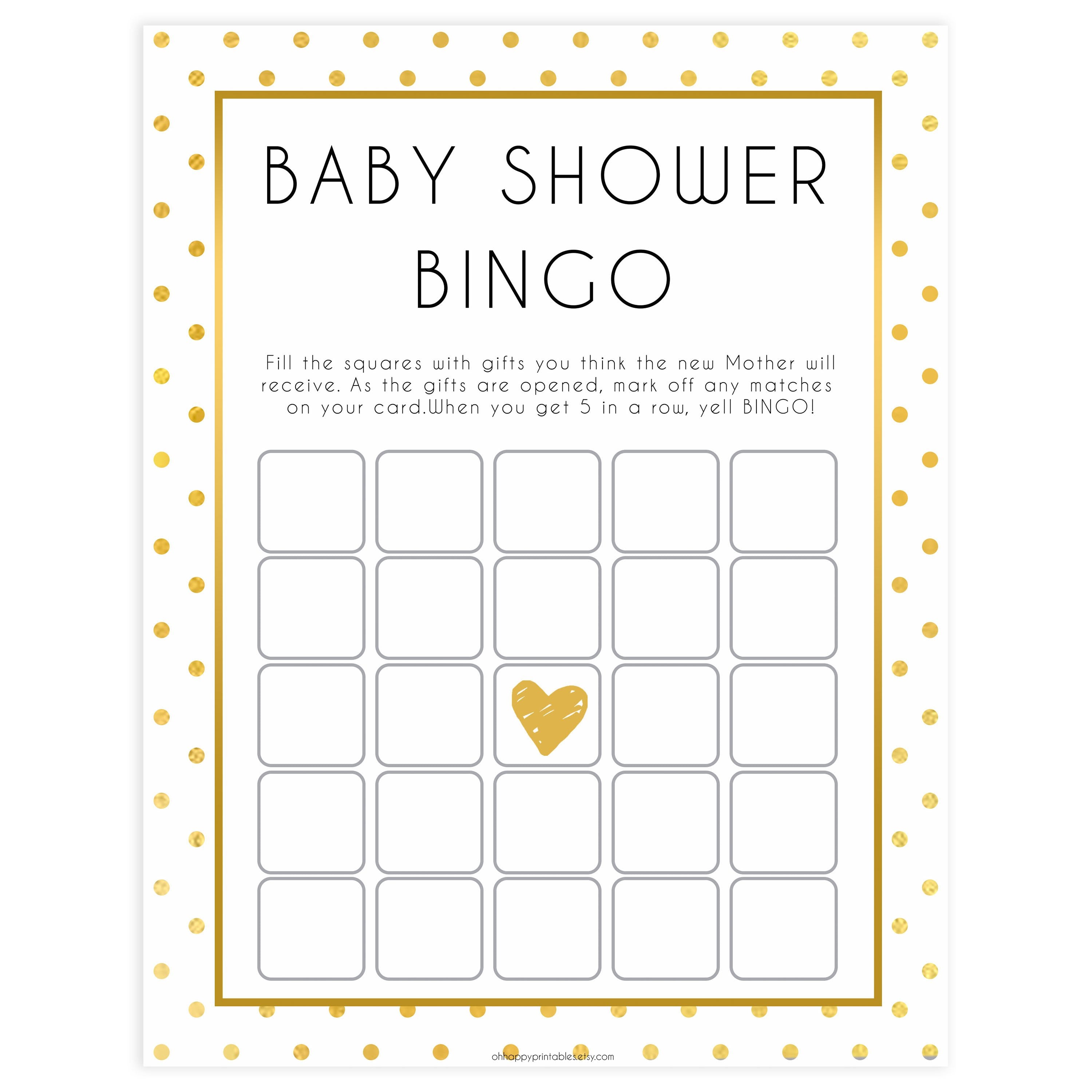 baby shower bingo, baby bingo game, Printable baby shower games, baby gold dots fun baby games, baby shower games, fun baby shower ideas, top baby shower ideas, gold glitter shower baby shower, friends baby shower ideas