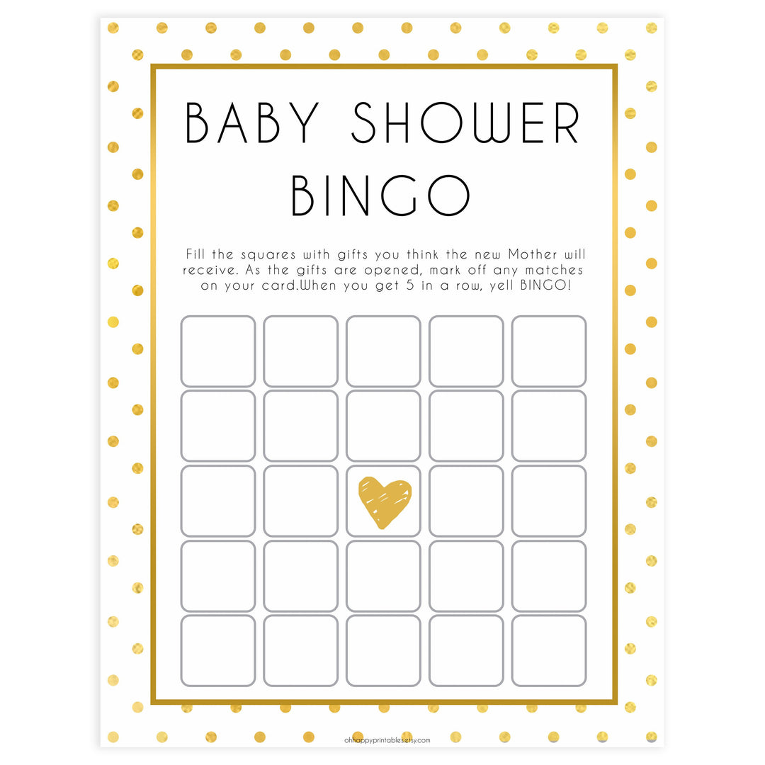 baby shower bingo, baby bingo game, Printable baby shower games, baby gold dots fun baby games, baby shower games, fun baby shower ideas, top baby shower ideas, gold glitter shower baby shower, friends baby shower ideas