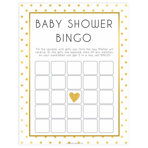 baby shower bingo, baby bingo game, Printable baby shower games, baby gold dots fun baby games, baby shower games, fun baby shower ideas, top baby shower ideas, gold glitter shower baby shower, friends baby shower ideas