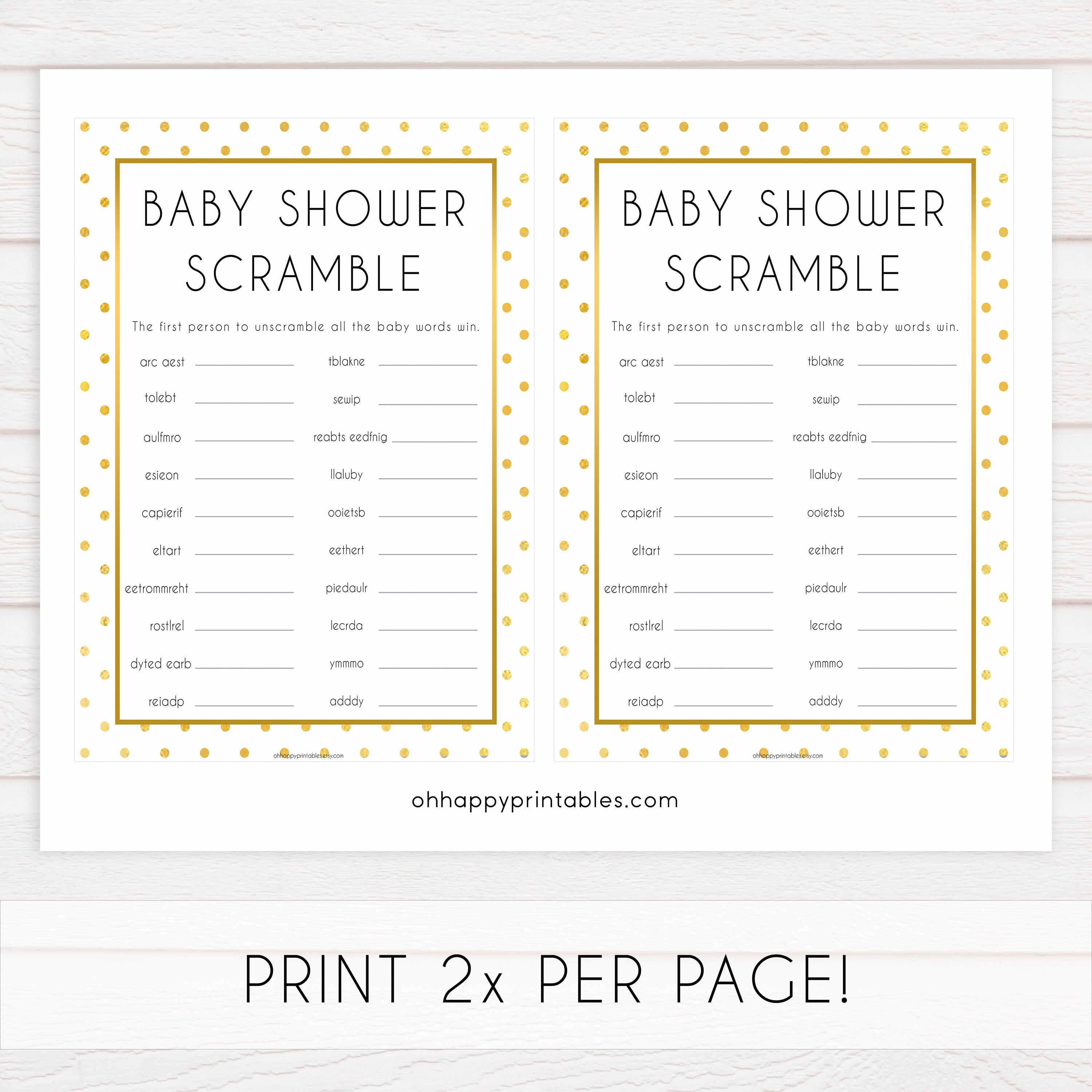 baby shower scramble, baby word scramble, Printable baby shower games, baby gold dots fun baby games, baby shower games, fun baby shower ideas, top baby shower ideas, gold glitter shower baby shower, friends baby shower ideas