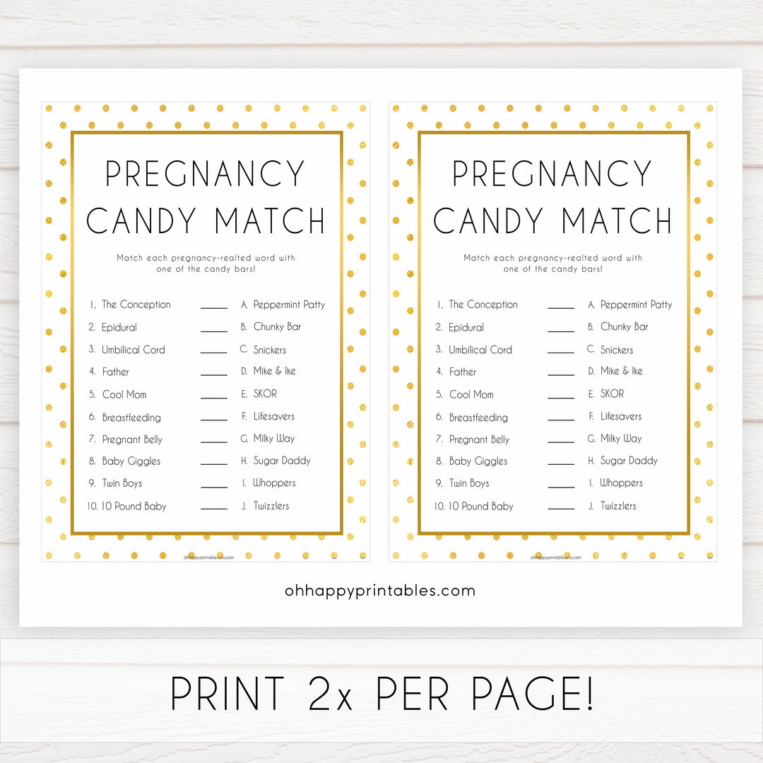 pregnancy candy match game,  Printable baby shower games, baby gold dots fun baby games, baby shower games, fun baby shower ideas, top baby shower ideas, gold glitter shower baby shower, friends baby shower ideas