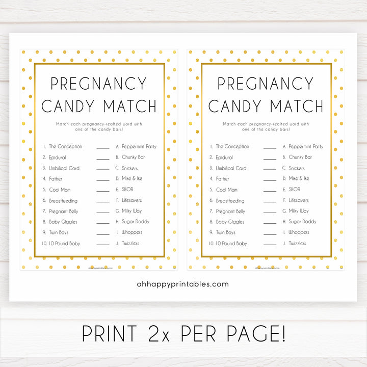 pregnancy candy match game,  Printable baby shower games, baby gold dots fun baby games, baby shower games, fun baby shower ideas, top baby shower ideas, gold glitter shower baby shower, friends baby shower ideas