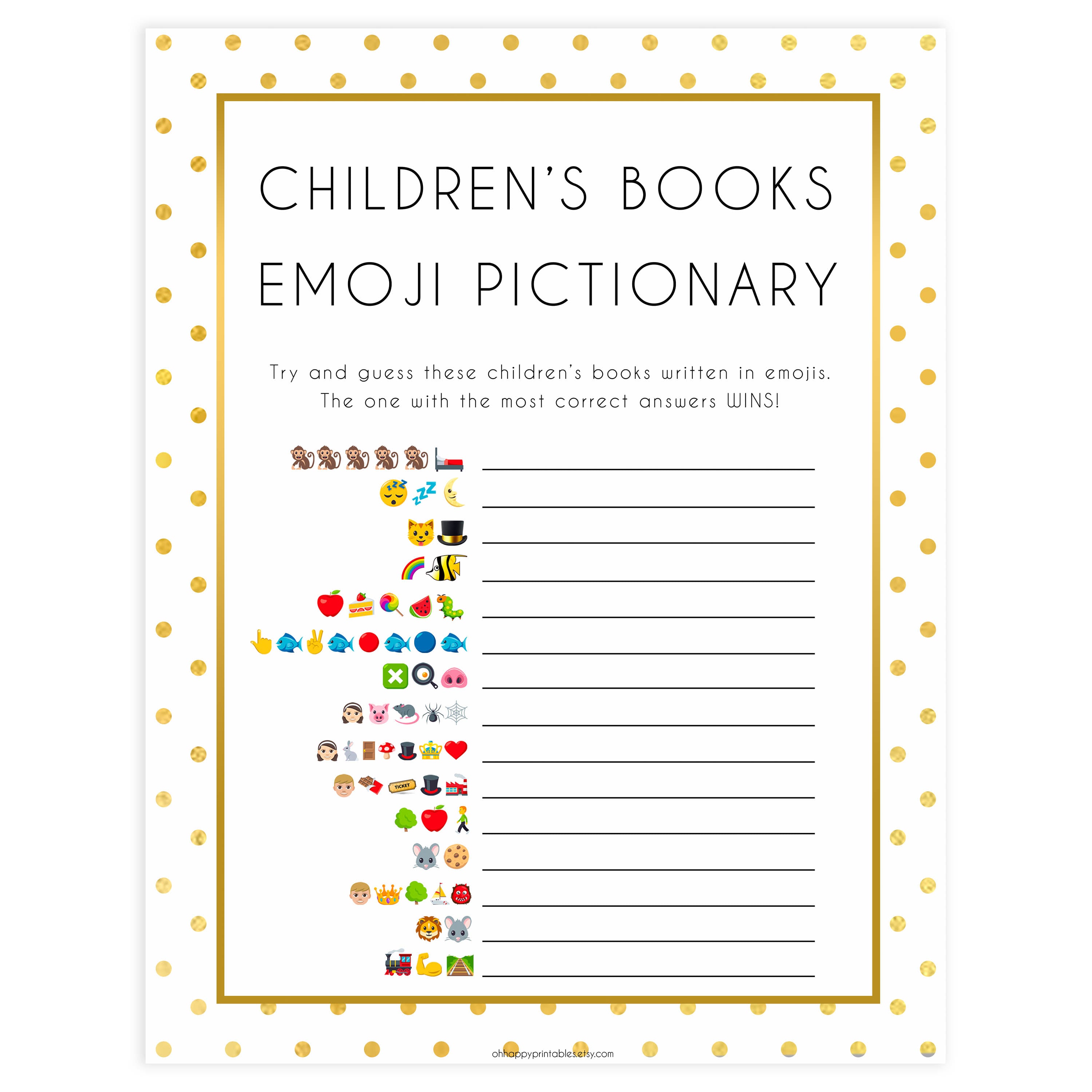 childrens books emoji pictionary, Printable baby shower games, baby gold dots fun baby games, baby shower games, fun baby shower ideas, top baby shower ideas, gold glitter shower baby shower, friends baby shower ideas