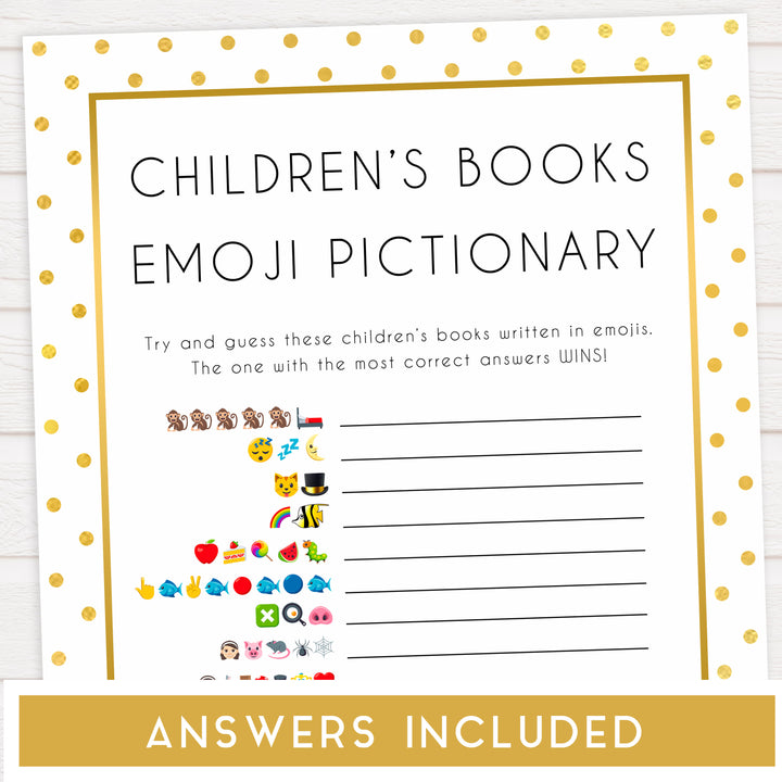 childrens books emoji pictionary, Printable baby shower games, baby gold dots fun baby games, baby shower games, fun baby shower ideas, top baby shower ideas, gold glitter shower baby shower, friends baby shower ideas
