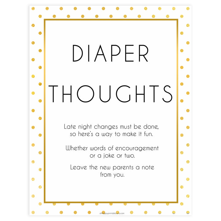 Diaper thoughts, late night diapers, Printable baby shower games, baby gold dots fun baby games, baby shower games, fun baby shower ideas, top baby shower ideas, gold glitter shower baby shower, friends baby shower ideas