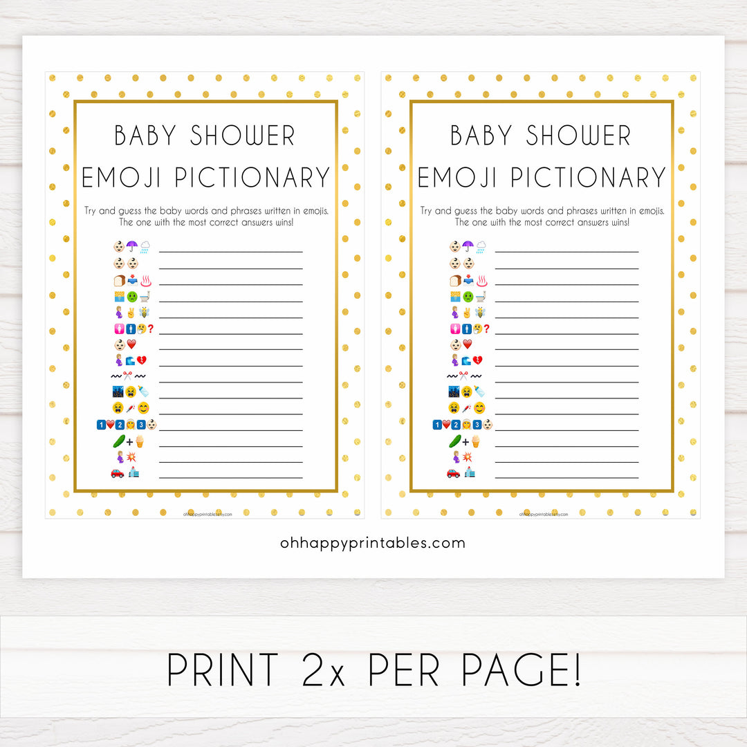 baby emoji pictionary game, Printable baby shower games, baby gold dots fun baby games, baby shower games, fun baby shower ideas, top baby shower ideas, gold glitter shower baby shower, friends baby shower ideas