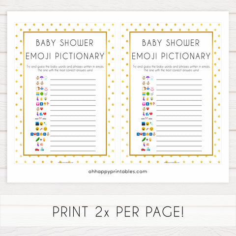 baby emoji pictionary game, Printable baby shower games, baby gold dots fun baby games, baby shower games, fun baby shower ideas, top baby shower ideas, gold glitter shower baby shower, friends baby shower ideas