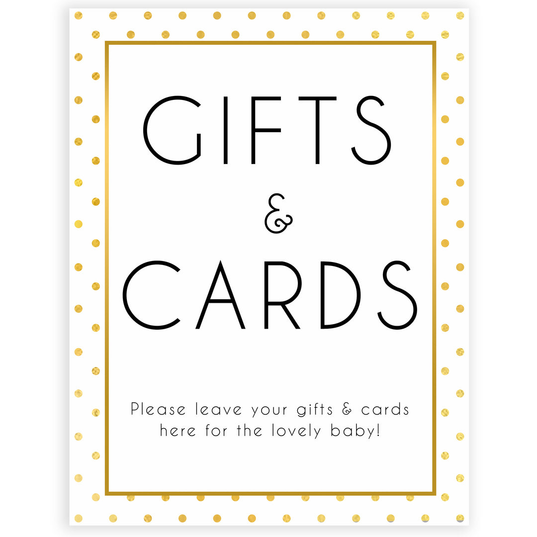gifts and cards table signs, gifts cards baby signs, Baby gold dots baby decor, printable baby table signs, printable baby decor, baby gold glitter table signs, fun baby signs, baby gold fun baby table signs