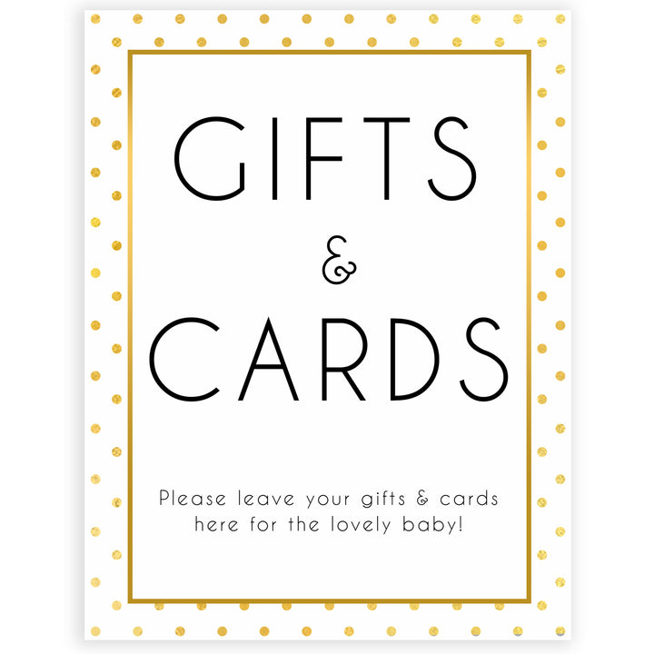 gifts and cards table signs, gifts cards baby signs, Baby gold dots baby decor, printable baby table signs, printable baby decor, baby gold glitter table signs, fun baby signs, baby gold fun baby table signs