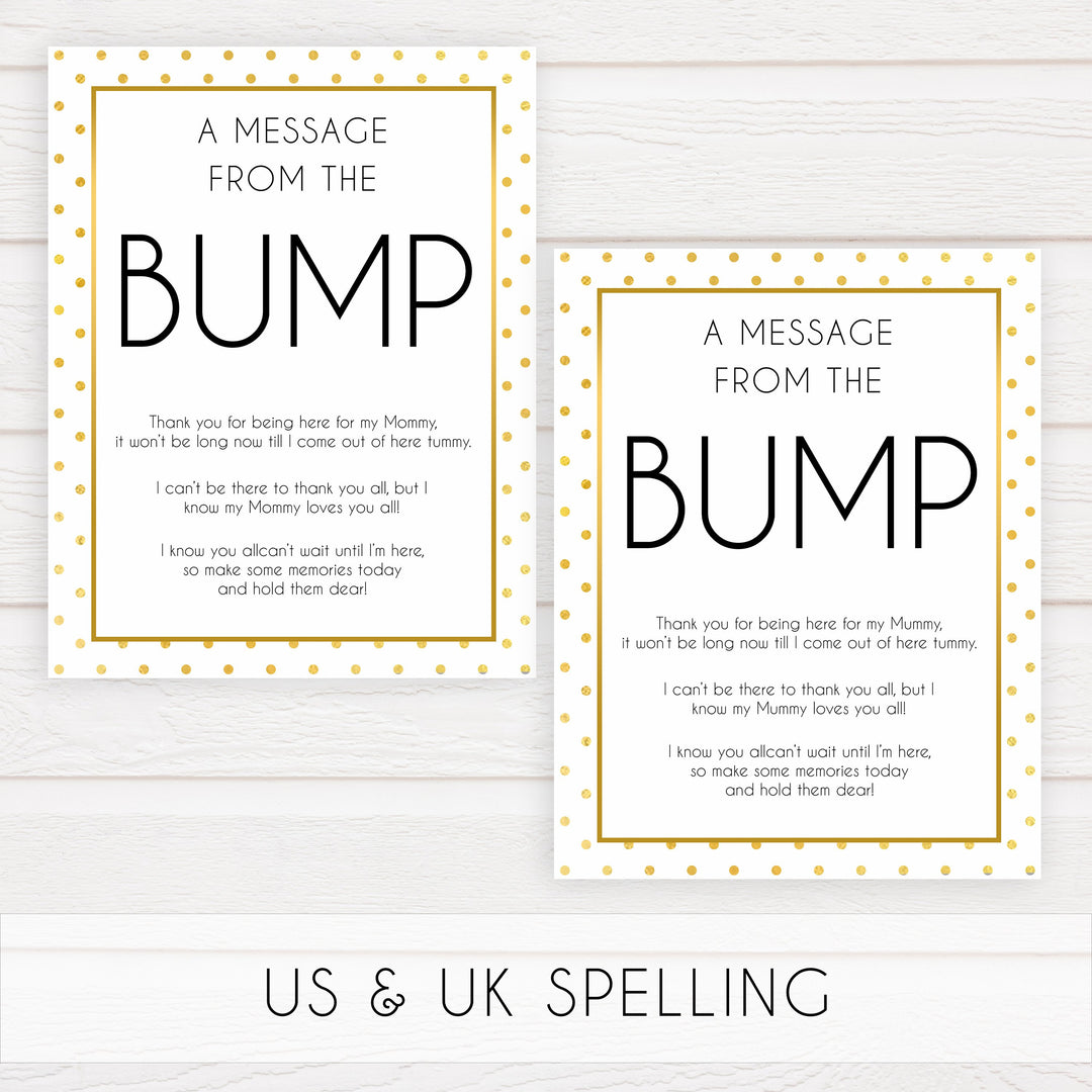 message from the bump game, Printable baby shower games, baby gold dots fun baby games, baby shower games, fun baby shower ideas, top baby shower ideas, gold glitter shower baby shower, friends baby shower ideas
