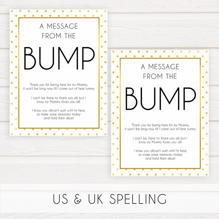 message from the bump game, Printable baby shower games, baby gold dots fun baby games, baby shower games, fun baby shower ideas, top baby shower ideas, gold glitter shower baby shower, friends baby shower ideas