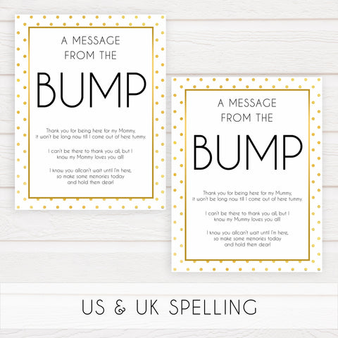 message from the bump game, Printable baby shower games, baby gold dots fun baby games, baby shower games, fun baby shower ideas, top baby shower ideas, gold glitter shower baby shower, friends baby shower ideas