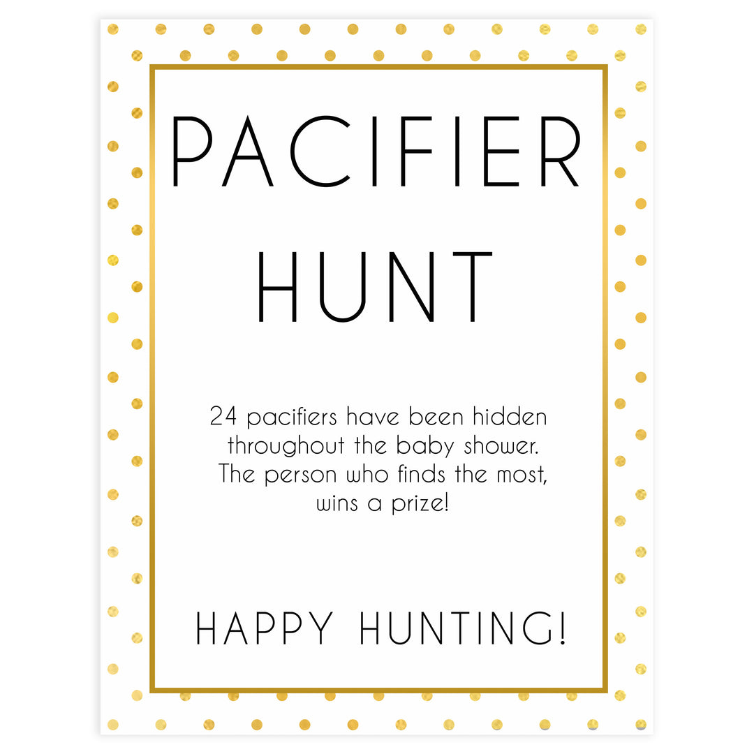 pacifier hunt game, baby pacifier game, Printable baby shower games, baby gold dots fun baby games, baby shower games, fun baby shower ideas, top baby shower ideas, gold glitter shower baby shower, friends baby shower ideas