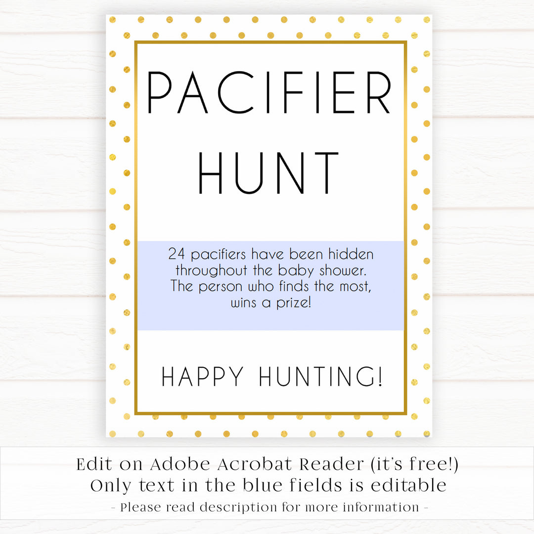pacifier hunt game, baby pacifier game, Printable baby shower games, baby gold dots fun baby games, baby shower games, fun baby shower ideas, top baby shower ideas, gold glitter shower baby shower, friends baby shower ideas