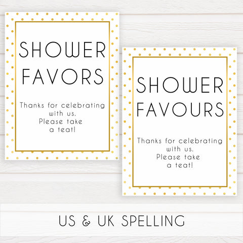 shower favors baby table sign, favors table sign, Printable baby shower games, baby gold dots fun baby games, baby shower games, fun baby shower ideas, top baby shower ideas, gold glitter shower baby shower, friends baby shower ideas