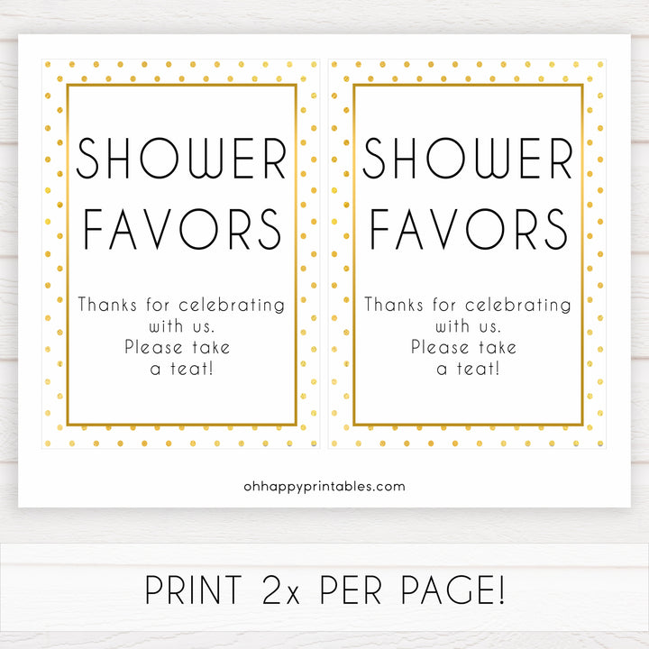shower favors baby table sign, favors table sign, Printable baby shower games, baby gold dots fun baby games, baby shower games, fun baby shower ideas, top baby shower ideas, gold glitter shower baby shower, friends baby shower ideas