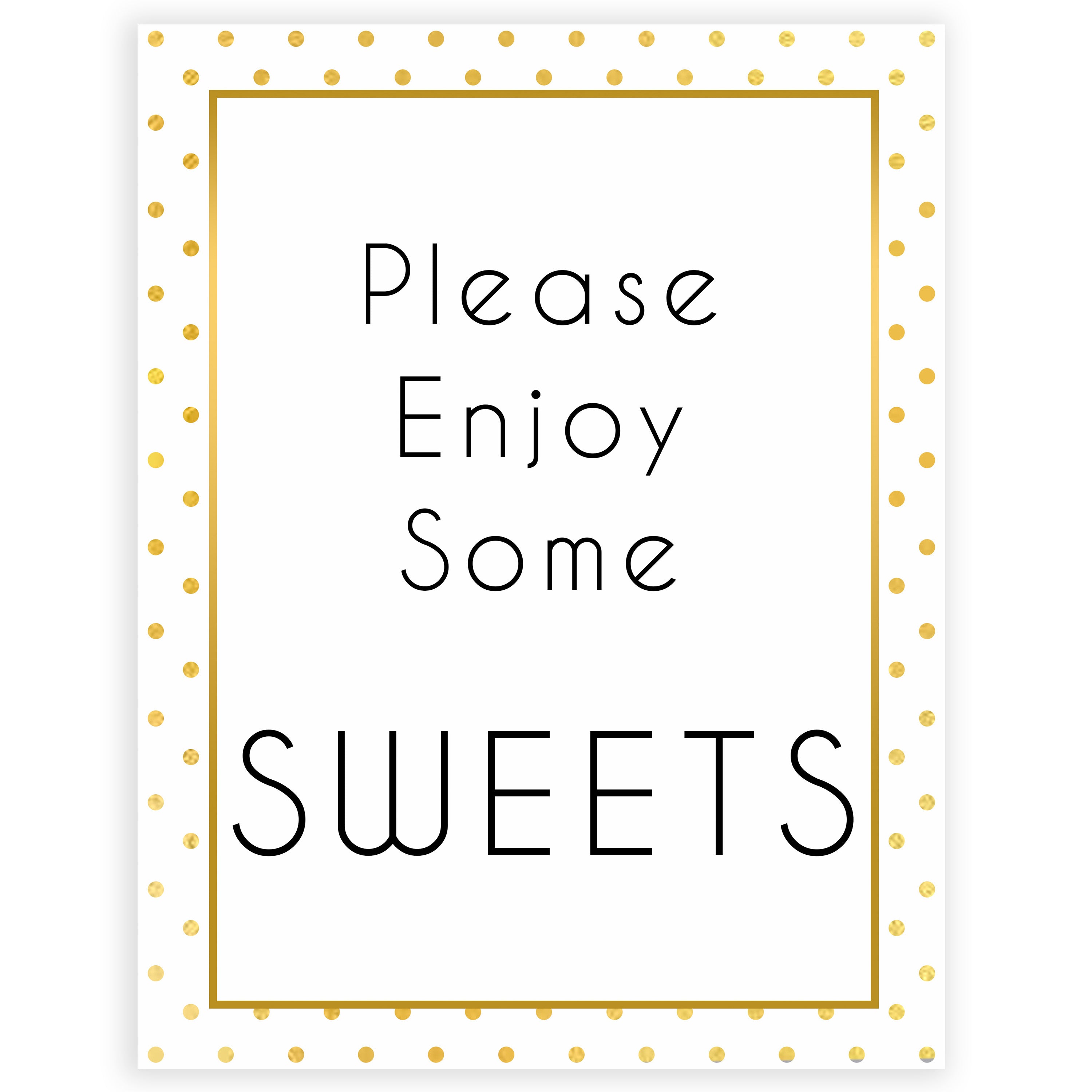 sweets baby table sign, sweets baby signs, Baby gold dots baby decor, printable baby table signs, printable baby decor, baby gold glitter table signs, fun baby signs, baby gold fun baby table signs