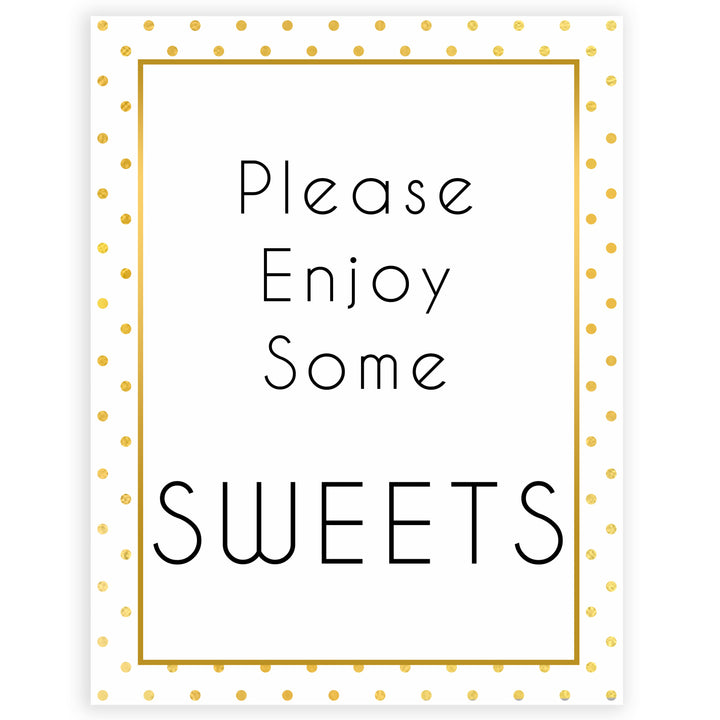 sweets baby table sign, sweets baby signs, Baby gold dots baby decor, printable baby table signs, printable baby decor, baby gold glitter table signs, fun baby signs, baby gold fun baby table signs