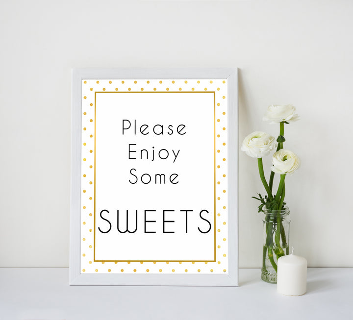 sweets baby table sign, sweets baby signs, Baby gold dots baby decor, printable baby table signs, printable baby decor, baby gold glitter table signs, fun baby signs, baby gold fun baby table signs