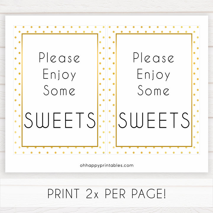 sweets baby table sign, sweets baby signs, Baby gold dots baby decor, printable baby table signs, printable baby decor, baby gold glitter table signs, fun baby signs, baby gold fun baby table signs