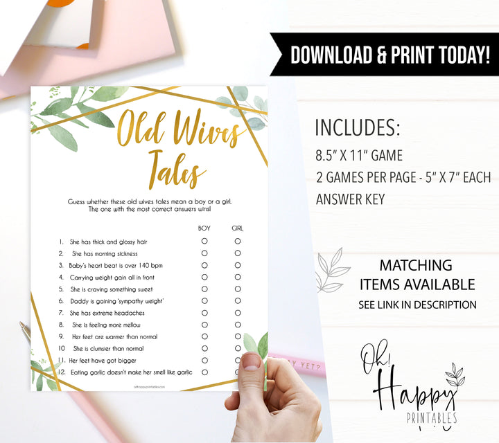 old wives tales, baby old wives tales, Printable baby shower games, geometric fun baby games, baby shower games, fun baby shower ideas, top baby shower ideas, gold baby shower, blue baby shower ideas