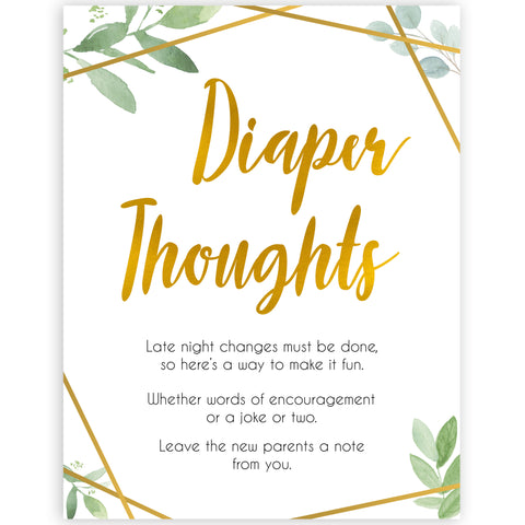 gold geometric diaper thoughts baby shower games, printable baby shower games, fun baby games, popular baby games, gold baby games