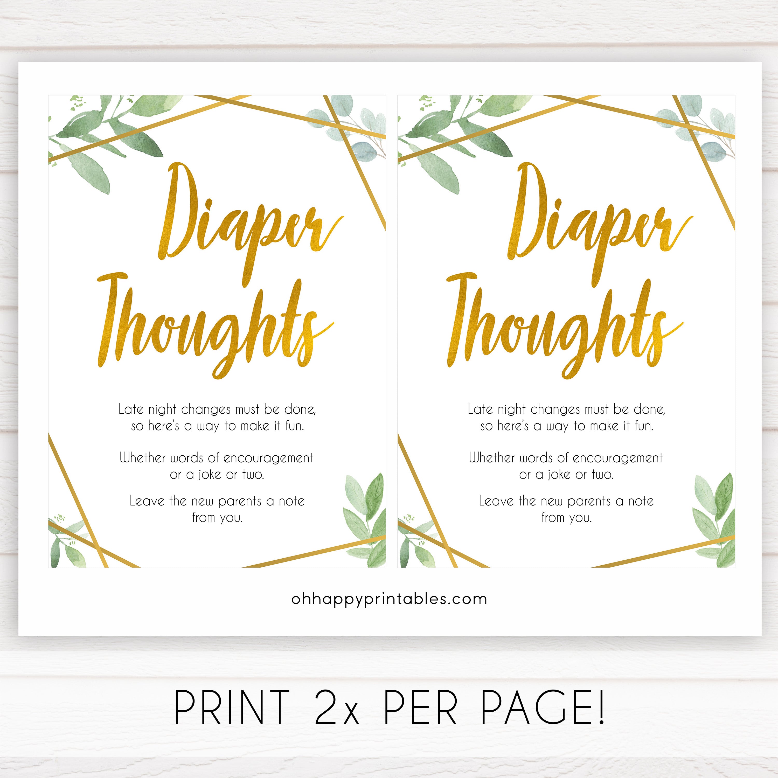 gold geometric diaper thoughts baby shower games, printable baby shower games, fun baby games, popular baby games, gold baby games