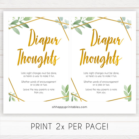 gold geometric diaper thoughts baby shower games, printable baby shower games, fun baby games, popular baby games, gold baby games