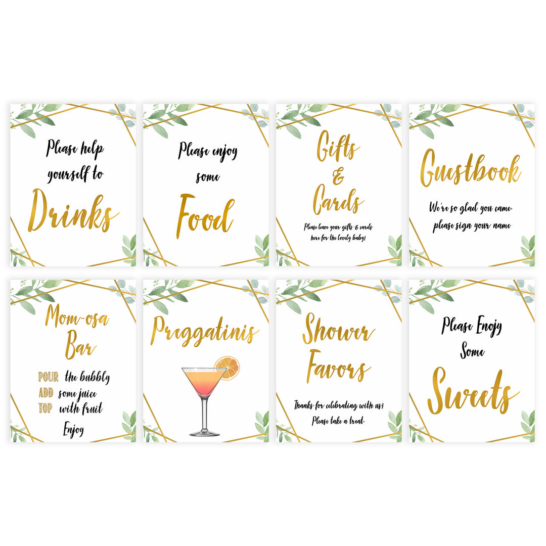 8 baby shower table signs, 8 table decor signs, Gold geometric baby decor, printable baby table signs, printable baby decor, gold table signs, fun baby signs, geometric fun baby table signs