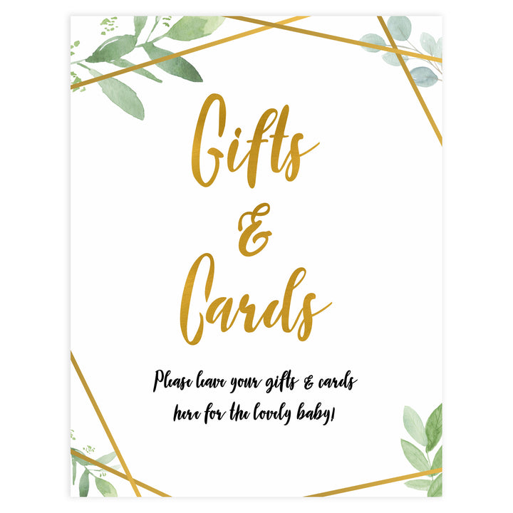 gifts and cards baby signs, gifts and cards baby decor, Gold geometric baby decor, printable baby table signs, printable baby decor, gold table signs, fun baby signs, geometric fun baby table signs