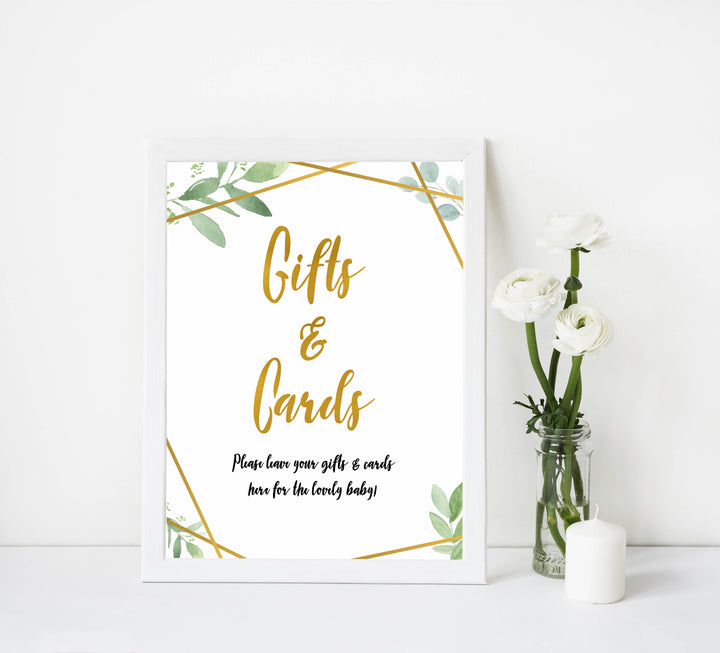 gifts and cards baby signs, gifts and cards baby decor, Gold geometric baby decor, printable baby table signs, printable baby decor, gold table signs, fun baby signs, geometric fun baby table signs