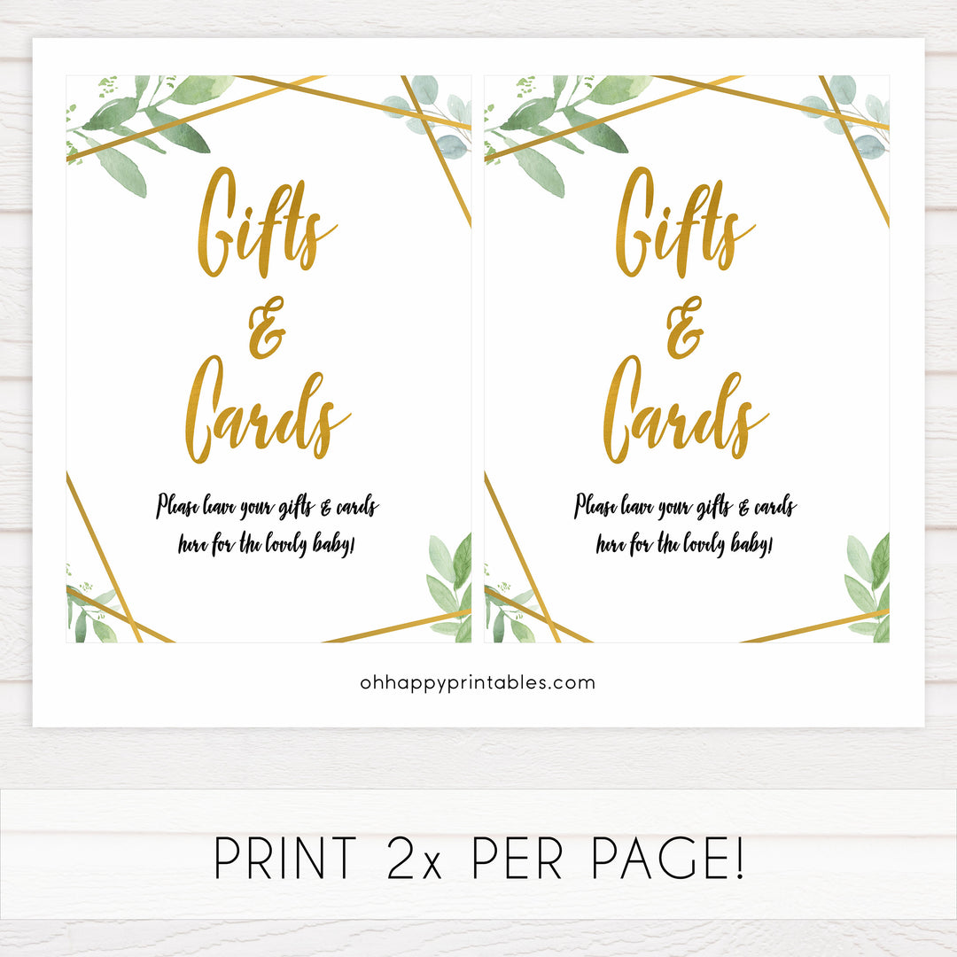 gifts and cards baby signs, gifts and cards baby decor, Gold geometric baby decor, printable baby table signs, printable baby decor, gold table signs, fun baby signs, geometric fun baby table signs