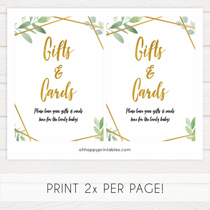 gifts and cards baby signs, gifts and cards baby decor, Gold geometric baby decor, printable baby table signs, printable baby decor, gold table signs, fun baby signs, geometric fun baby table signs