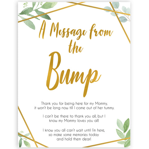 gold geometric message from the bump baby shower games, printable baby shower games, fun baby games, popular baby games, gold baby games