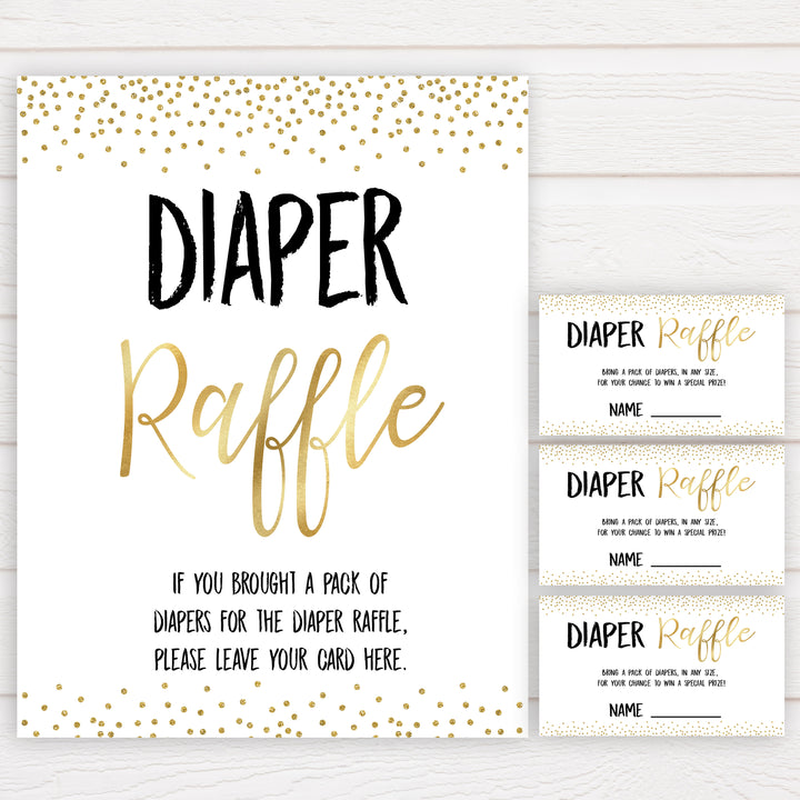 gold glitter diaper raffle baby shower games, gold baby games, printable baby games, baby shower games, print baby games