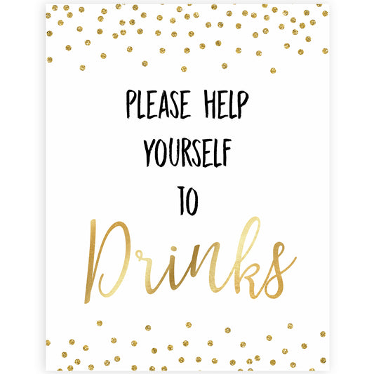 gold glitter baby signs, printable baby signs, drinks baby signs, drinks baby decor, gold baby decor, fun baby shower ideas