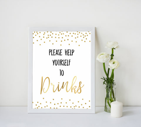 gold glitter baby signs, printable baby signs, drinks baby signs, drinks baby decor, gold baby decor, fun baby shower ideas