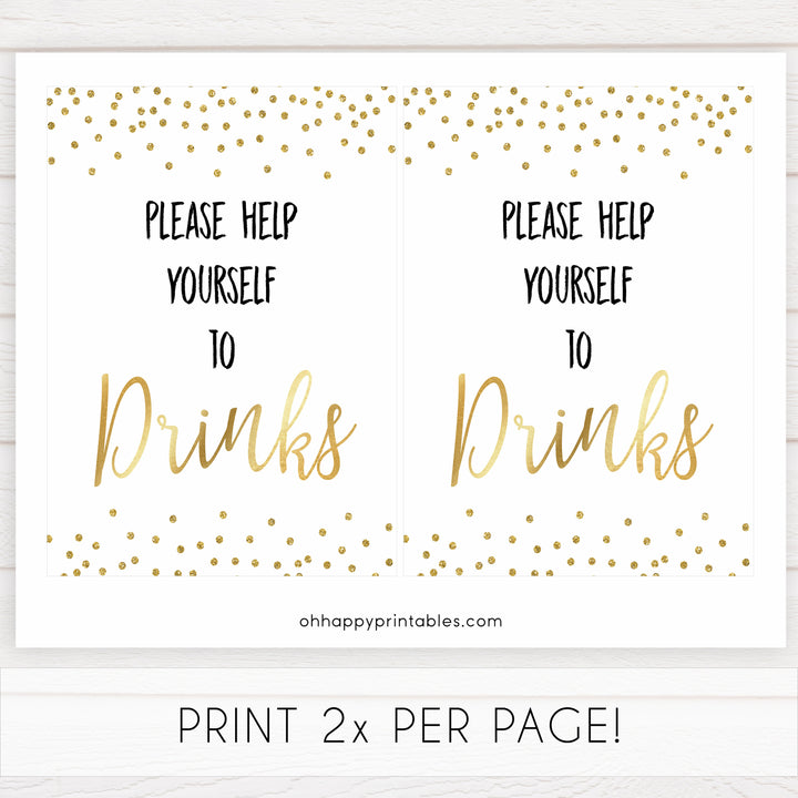 gold glitter baby signs, printable baby signs, drinks baby signs, drinks baby decor, gold baby decor, fun baby shower ideas
