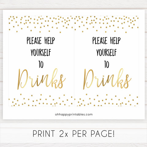 gold glitter baby signs, printable baby signs, drinks baby signs, drinks baby decor, gold baby decor, fun baby shower ideas