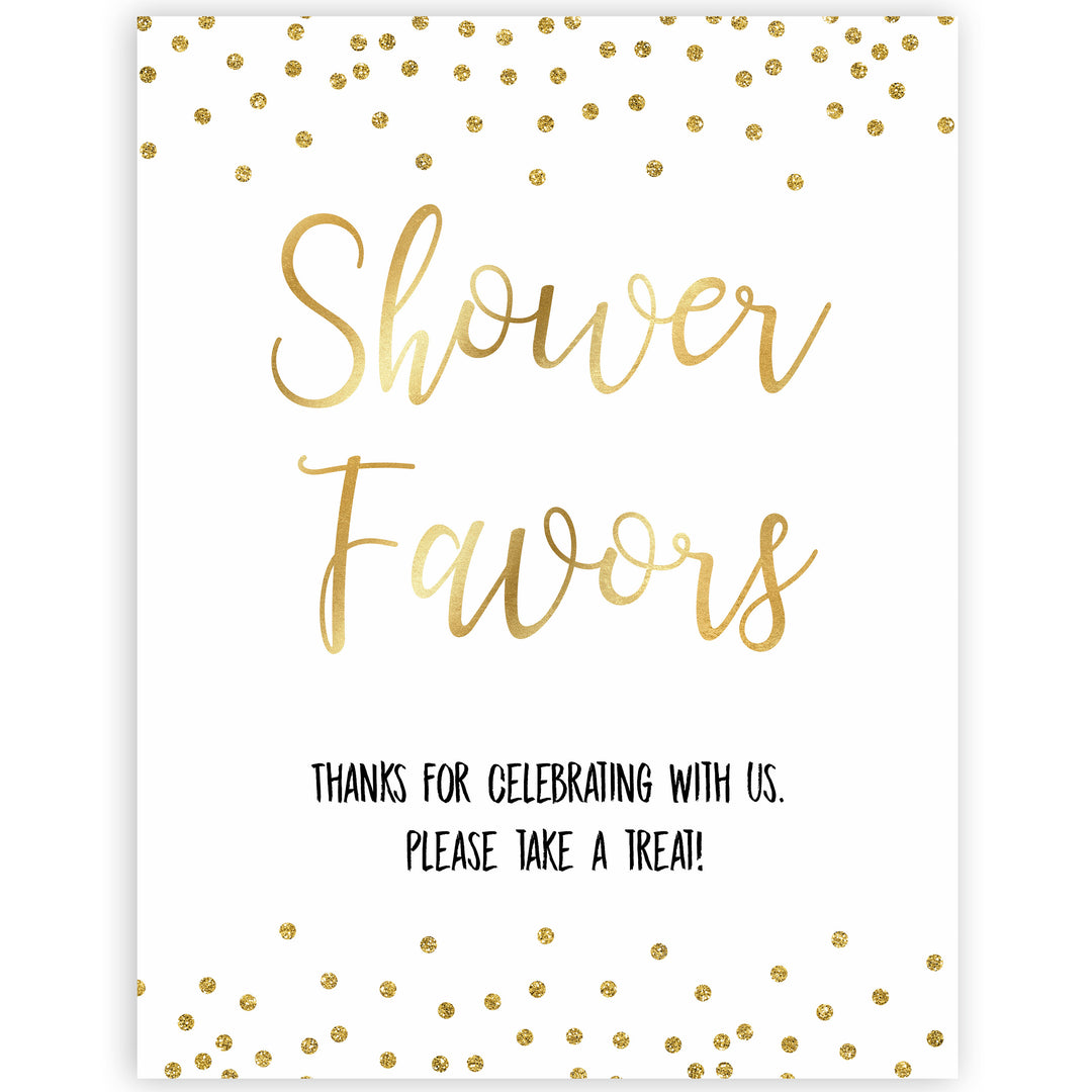 gold glitter baby signs, printable baby signs, shower favors baby signs, drinks baby decor, gold baby decor, fun baby shower ideas