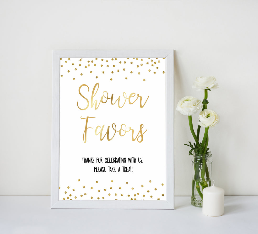 gold glitter baby signs, printable baby signs, shower favors baby signs, drinks baby decor, gold baby decor, fun baby shower ideas