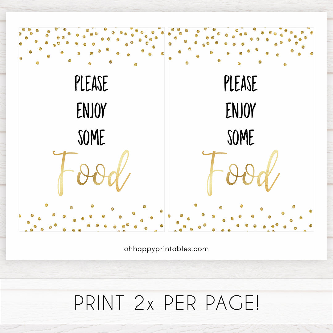 gold glitter baby signs, printable baby signs, food baby signs, drinks baby decor, gold baby decor, fun baby shower ideas