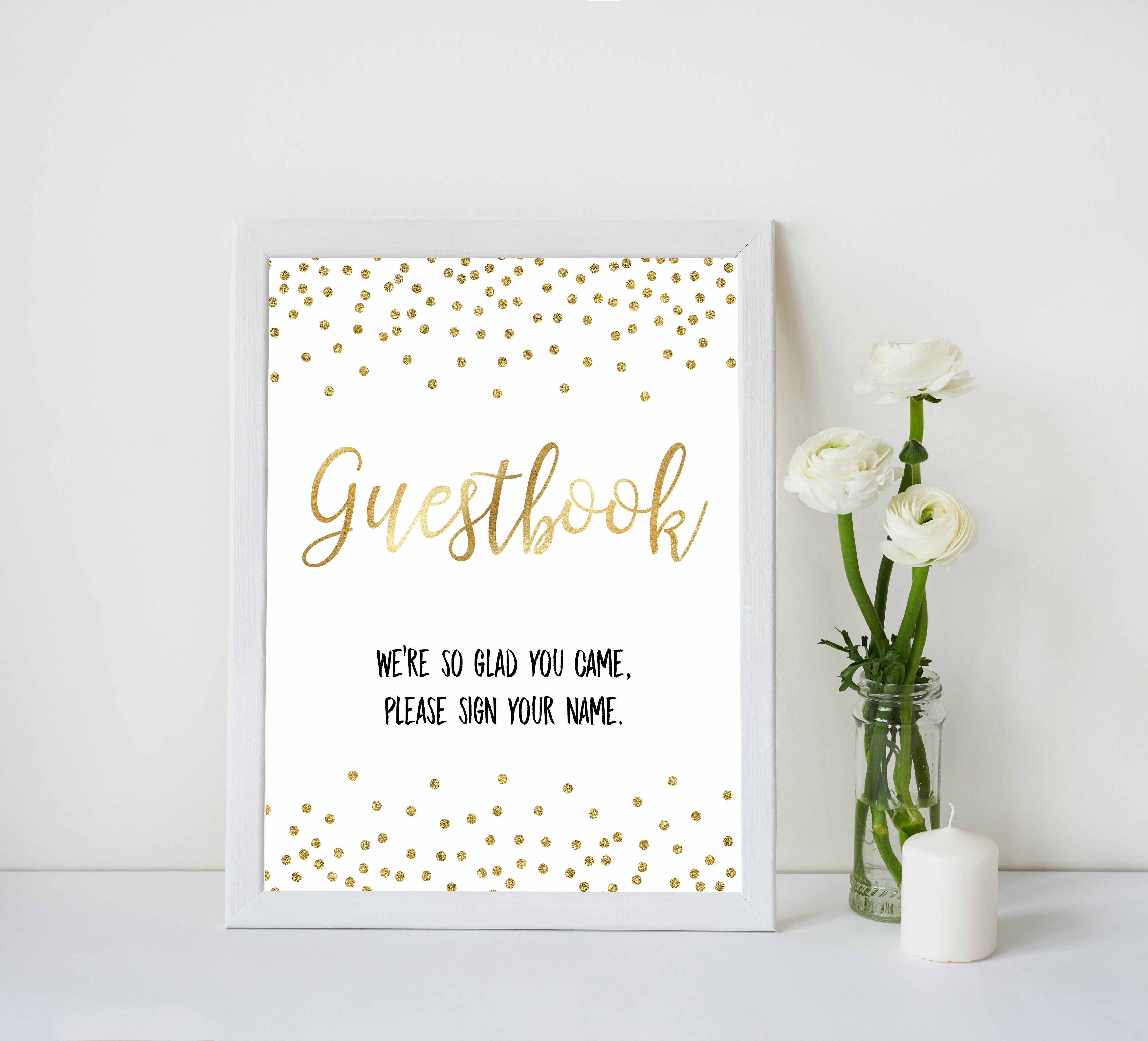 gold glitter baby signs, guestbook baby signs, printable baby signs, gold baby decor, gold glitter baby signs, guestbook sign